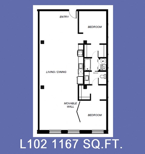 Floor plan for 2 beds, 1 bath, 1061 sqft